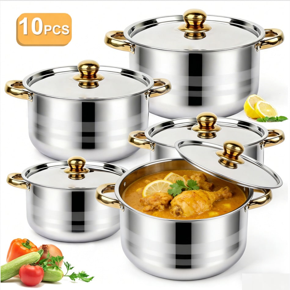 Home Cooking Utensils - Ensemble de casseroles en acier inoxydable,